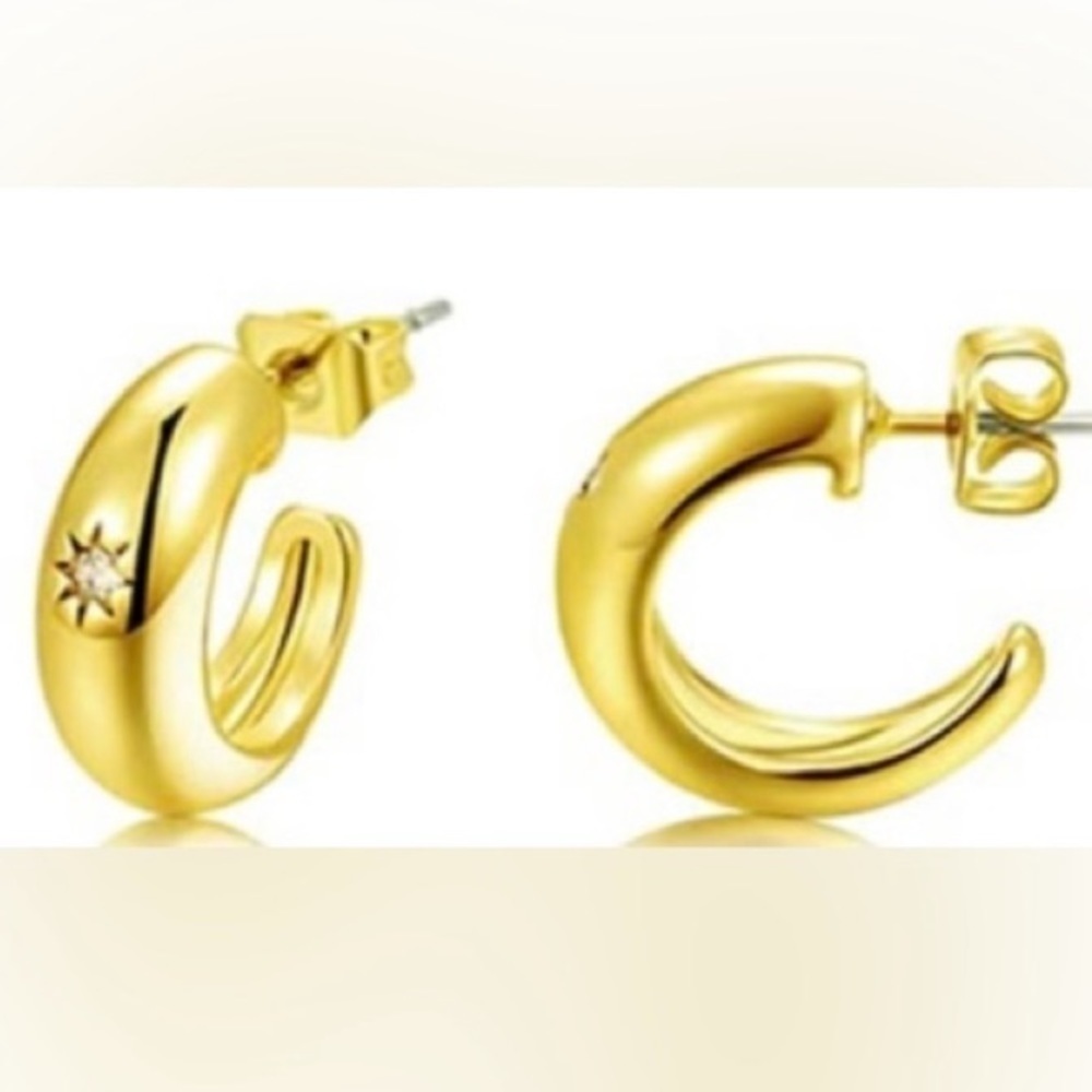 DELICATE Gold Chunky Hoop Earrings 14K Gold Plated Lightweight Hypoallergenic